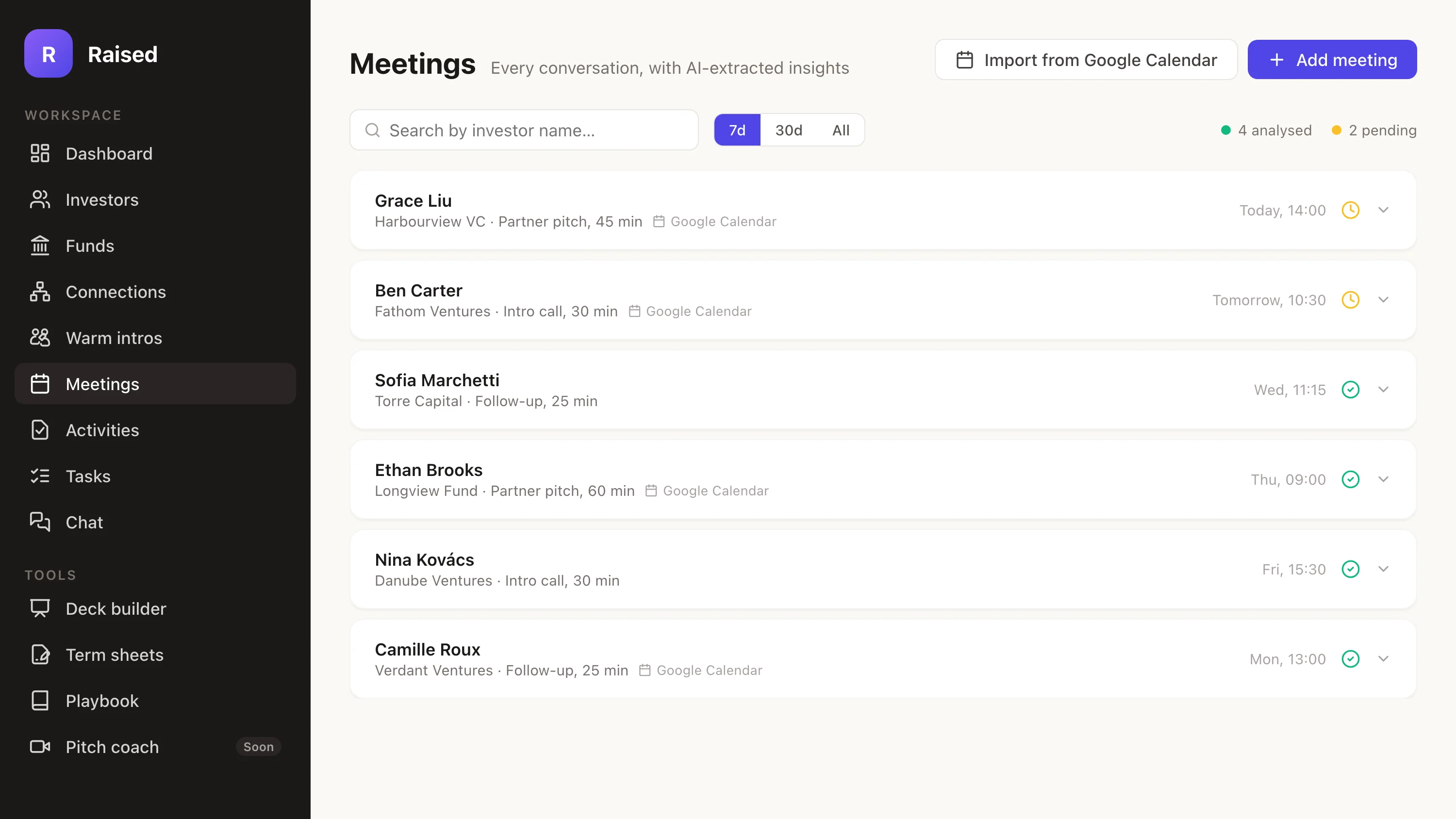 Google Calendar import in the Raised web app